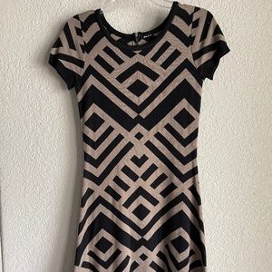 Nordstrom Geometric Black and Tan Knit Dress